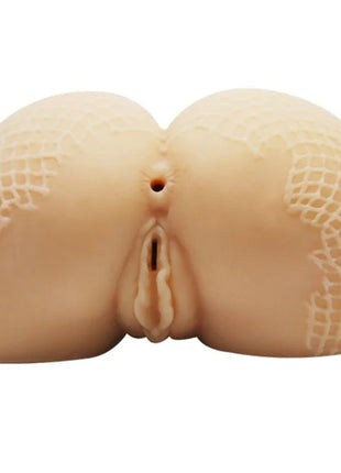 Beiger silikon butt plug mit strukturiertem mesh muster an beiden seiten aus der baile realistische vagina und anus serie