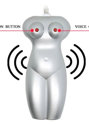 Silver frau geformter körpermassager mit roten vibrationstasten und sprachsteuerung im produkt baile realistisch