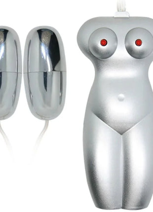Silver farbener erwachsenenspielzeug mit humanoidem körperdesign und roten led-augen sowie zwei chromzylindern baile realistischere vagina und anus mit mesh
