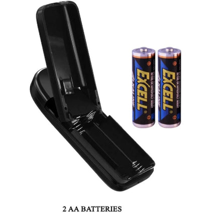 Schwarzer kunststoff akkuhalter für zwei aa batterien neben dem realistischen vibrierenden und aufblasbaren dildo 18.8 cm von baile