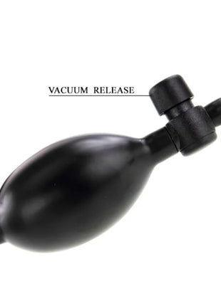 Schwarze gummiballpumpe mit vakuumablassventil und schlauch für den baile realistischer vibrierender aufblasbarer dildo 18.8 cm