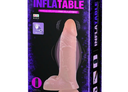 Pink aufblasbarer realistischer dildo aus tpr material verpackt in lila box mit inflatible branding von baile
