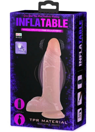 Pink aufblasbarer realistischer dildo aus tpr material verpackt in lila box mit inflatible branding von baile