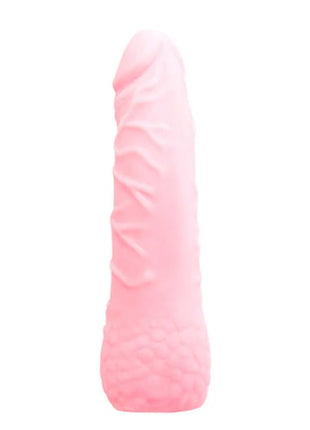 Pinkes silikon vibratorspielzeug mit strukturierten rillen und breitem grund aus der mangaserie baile realistisches erweiterungscover