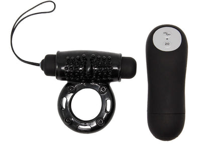 Schwarzer silikon vibrierender ring mit strukturierter rolle und passender fernbedienung von BAILE 20V