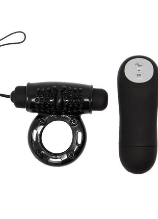 Schwarzer silikon vibrierender ring mit strukturierter rolle und passender fernbedienung von BAILE 20V