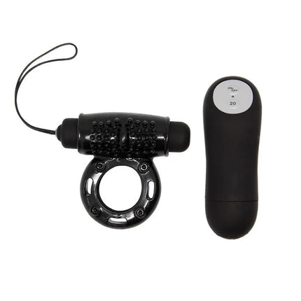Schwarzer silikon vibrierender ring mit strukturierter rolle und passender fernbedienung von BAILE 20V