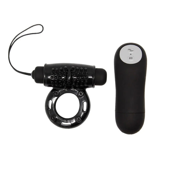 Schwarzer silikon vibrierender ring mit strukturierter rolle und passender fernbedienung von BAILE 20V