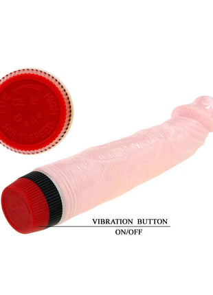 Pink transluzenter silikon vibratorspielzeug mit roten und schwarzen endkappen und vibration button an aus von baile rockin dong penis cyber skin i