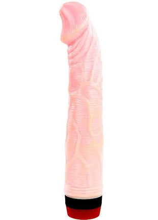 Pink transparenter silikon dildo mit strukturierten rippen und rotem fuß mit schwarzem band baile rockin dong penis cyber skin i