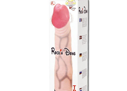 Pink und hautfarbener tpr silikon penisadult toy in weißer verpackung rockin dong von baile
