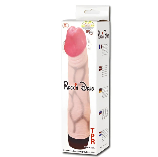 Pink und hautfarbener tpr silikon penisadult toy in weißer verpackung rockin dong von baile