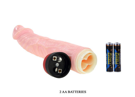 Rosa silikon massagestab mit strukturierter oberfläche und schwarzer batterieabdeckung von baile rockin dong penis cyber skin i