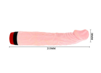 Pink silikon erwachsenenspielzeug mit rotem und schwarzem strukturiertem griff am boden baile rockin dong penis cyber skin i