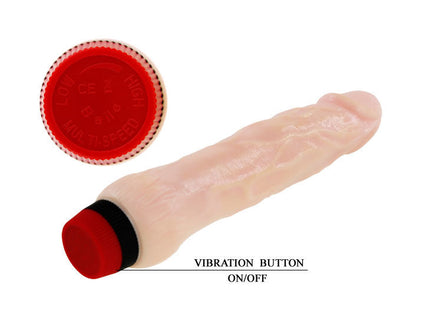 Pink silikonvibrator mit roten und schwarzen tasten am boden von baile rockin dong penis cyber skin ii