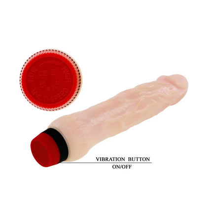 Pink silikonvibrator mit roten und schwarzen tasten am boden von baile rockin dong penis cyber skin ii