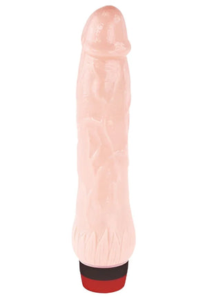 Rosafarbener phallusförmiger vibrator aus silikon mit rotem und schwarzem boden von baile rockin dong penis cyber skin ii