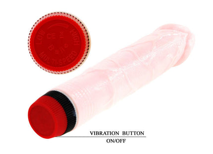 Pink transparenter silikon vibrierender dildo mit roten deckeln und schwarzem griffband von BAILE Rockin Dong Penis Cyber Skin III