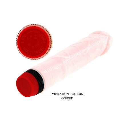 Pink transparenter silikon vibrierender dildo mit roten deckeln und schwarzem griffband von BAILE Rockin Dong Penis Cyber Skin III