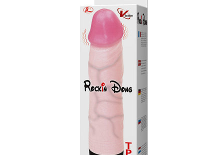 Baile rockin dong penis cyber skin iii vibrierende dildo aus pinkem und rotem tpr material in verpackung