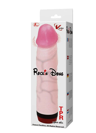 Baile rockin dong penis cyber skin iii vibrierende dildo aus pinkem und rotem tpr material in verpackung