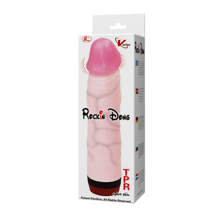 Baile rockin dong penis cyber skin iii vibrierende dildo aus pinkem und rotem tpr material in verpackung