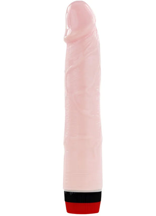 Rosafarbener silikonvibrator dildo mit schwarzem und rotem griffbasis von baile rockin dong penis cyber skin iii