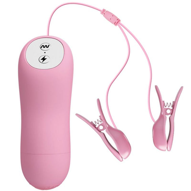 Pink silikon-fernbedienungs-klemmen mit vibrierender und elektroschock-funktion inkl ladekabel und zwei clips