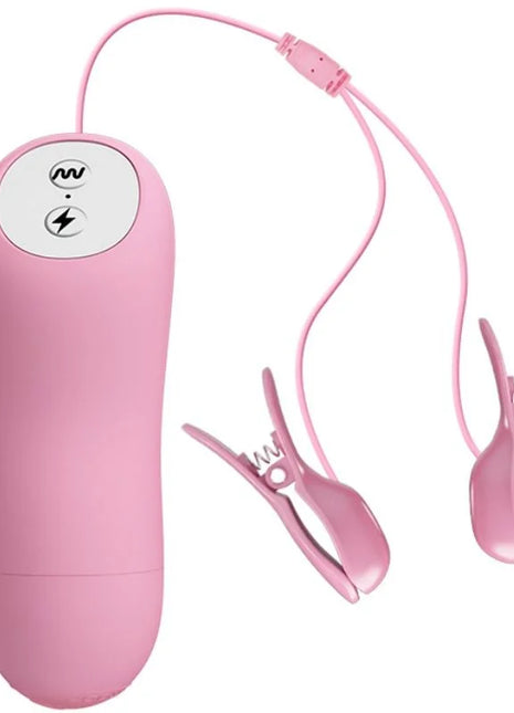 Pink silikon-fernbedienungs-klemmen mit vibrierender und elektroschock-funktion inkl ladekabel und zwei clips