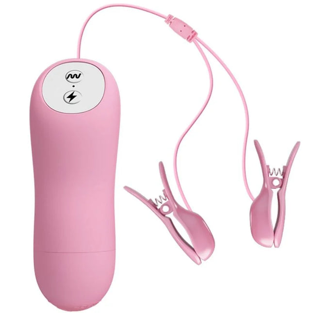 Pink silikon-fernbedienungs-klemmen mit vibrierender und elektroschock-funktion inkl ladekabel und zwei clips