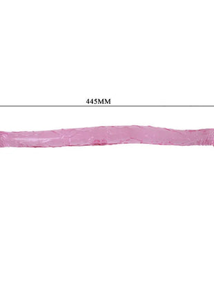 Ein translucentes pinkes silikon dildoprodukt von baile rosa doppeldong 44,5 cm lang und 35 mm breit