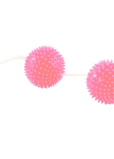 Rosa strukturierte kugelperlen mit stacheliger oberfläche 3 6 cm an dünner weißer schnur von baile
