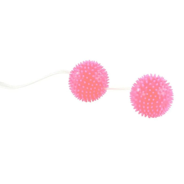 Rosa strukturierte baile kugeln 3,6 cm mit nadelspitzen verbunden durch ein transparentes elastisches band