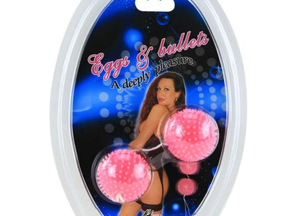 Rosa strukturierte kugel vibrator 3,6 cm in klarer plastikverpackung mit blau-schwarzem design von baile