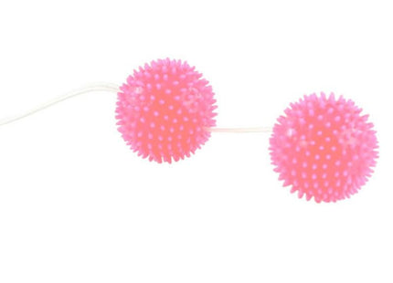 Rosa strukturierte kugelperlen mit stacheliger oberfläche 3 6 cm an dünner weißer schnur von baile