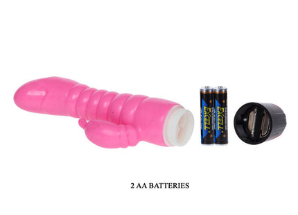 Rosa vibrator 22,5 cm von baile aus plastik mit geriffelter oberfläche und kleinem rundem hervorstehendem element nahe der basis