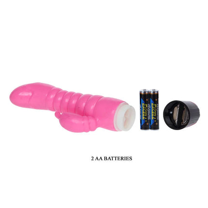 Rosa vibrator 22,5 cm von baile aus plastik mit geriffelter oberfläche und kleinem rundem hervorstehendem element nahe der basis