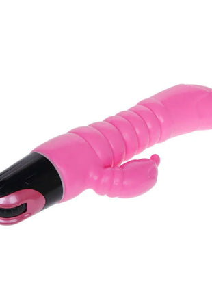Rosa vibrator 22.5 cm von baile silikontoy in pink und schwarz mit gerippter oberfläche und kleinem auslöseanhängsel