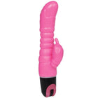 Rosa silikon vibrator in hasenform mit schwarzer basis und rosa einschaltknopf baile rosa vibrator 22,5 cm