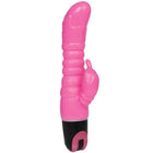 Rosa silikon vibrator in hasenform mit schwarzer basis und rosa einschaltknopf baile rosa vibrator 22,5 cm