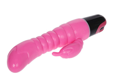Pink silikon vibrierender baile rosa vibrator 22,5 cm mit schwarzem griff und kleinem klitorisstimulator