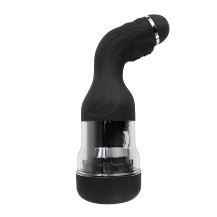 Schwarzer silikon und klarer kunststoff masturbator mit silbernem ring baile rotation lover automatisch 5v