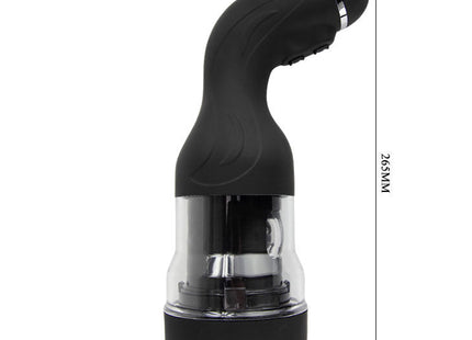 Schwarzer silikon und klarer kunststoff automatischer masturbator mit silberner metallakzent baile rotation lover 5v