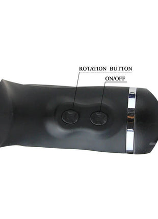 Schwarzes ergonomisches baile rotation lover automatischer masturbator mit zwei tasten und silbernem akzent