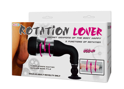 Schwarzer silikon rotation lover automatischer masturbator mit transparentem bereich und saugbasis von baile