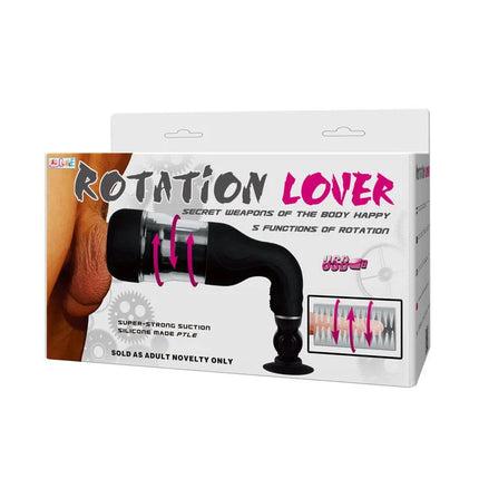 Schwarzer silikon rotation lover automatischer masturbator mit transparentem bereich und saugbasis von baile