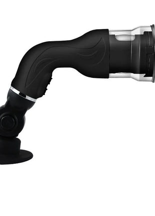 Schwarzer ergonomischer verständiger masturbator baile rotation lover mit klarem transparenter kopf und silbernem ring