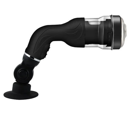 Schwarzer ergonomischer verständiger masturbator baile rotation lover mit klarem transparenter kopf und silbernem ring