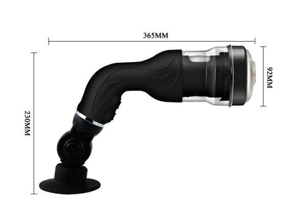 Schwarzer ergonomischer saugnapfhalter mit gebogenem arm und transparentem kopf für den sicheren halt des baile rotation lover automatischer masturbators