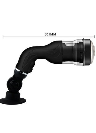 Schwarzer ergonomischer saugnapfhalter mit gebogenem arm und transparentem kopf für den sicheren halt des baile rotation lover automatischer masturbators